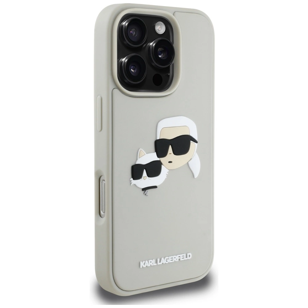 Karl Lagerfeld HC 3D Rubber Double Heads iPhone 16 Pro Case - Beigeeng