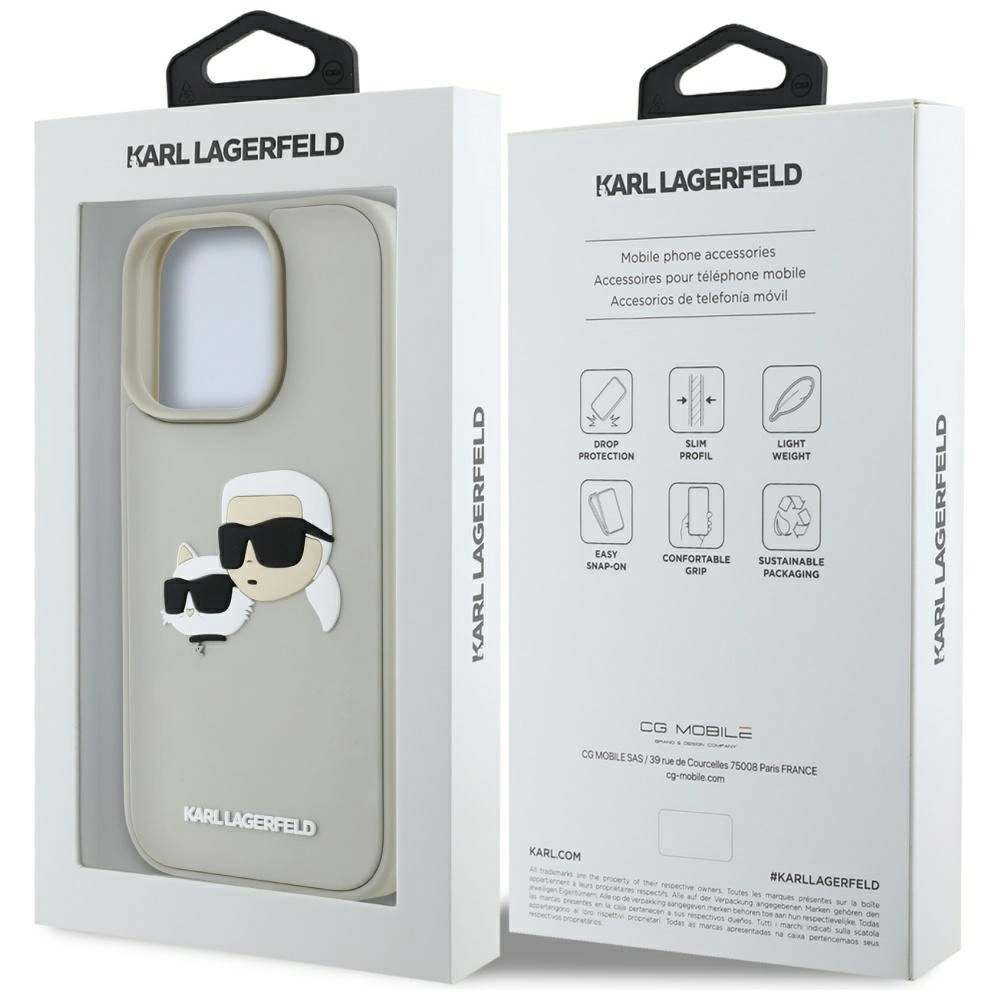 Karl Lagerfeld HC 3D Rubber Double Heads iPhone 16 Pro Case - Beigeeng