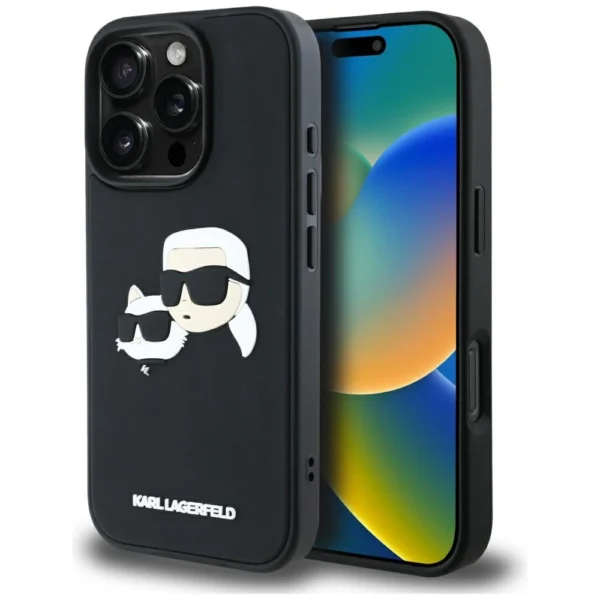 Karl Lagerfeld HC 3D Rubber Double Heads iPhone 16 Pro Case - Blackeng