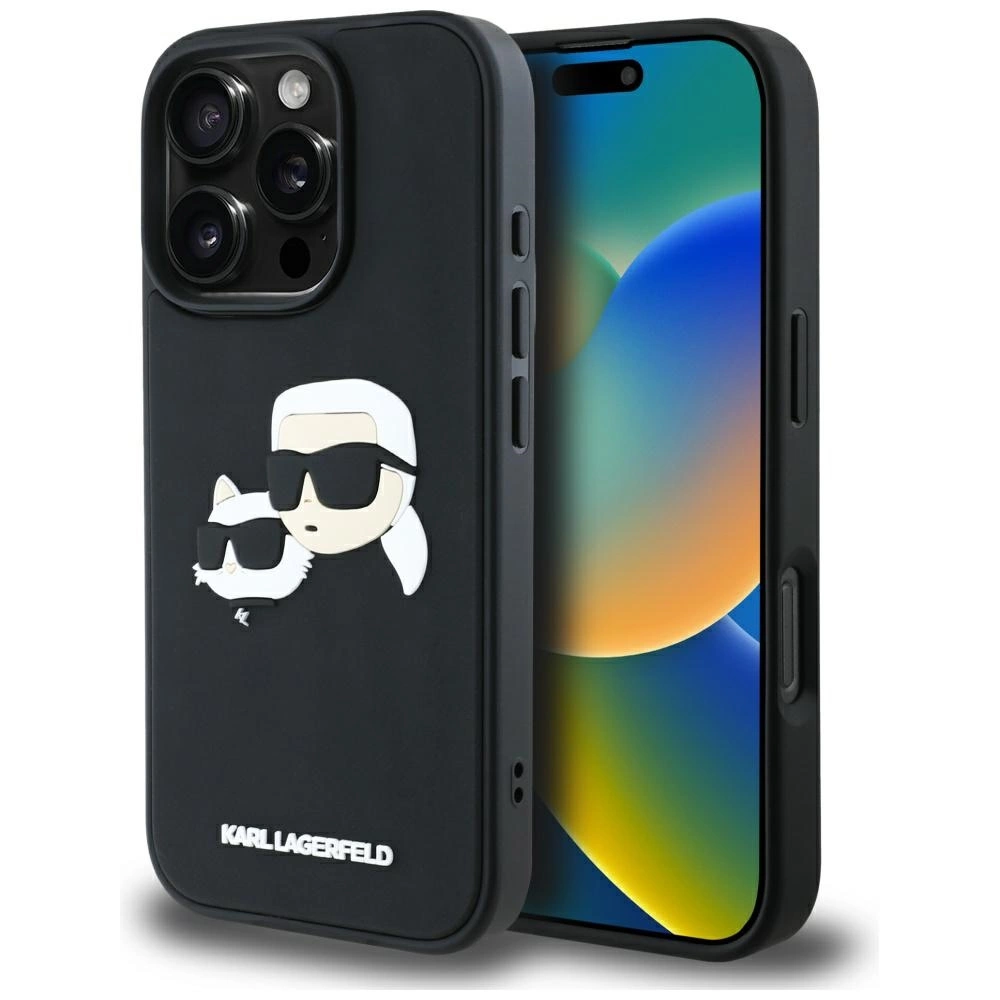 Karl Lagerfeld HC 3D Rubber Double Heads iPhone 16 Pro Case - Blackeng