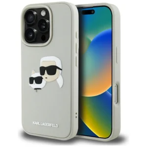 Karl Lagerfeld HC 3D Rubber Double Heads iPhone 16 Pro Max Case - Beigeeng