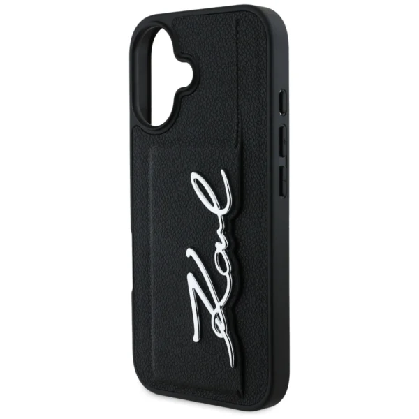 Karl Lagerfeld HC Grained PU Cardslot Metal Signature iPhone 16 Case - Blackeng