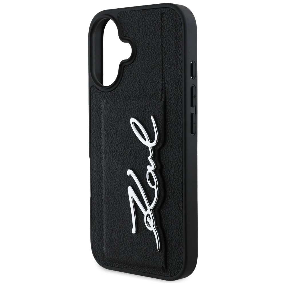 Karl Lagerfeld HC Grained PU Cardslot Metal Signature iPhone 16 Case - Blackeng