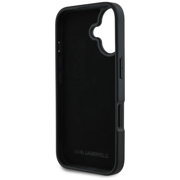 Karl Lagerfeld HC Grained PU Cardslot Metal Signature iPhone 16 Case - Blackeng