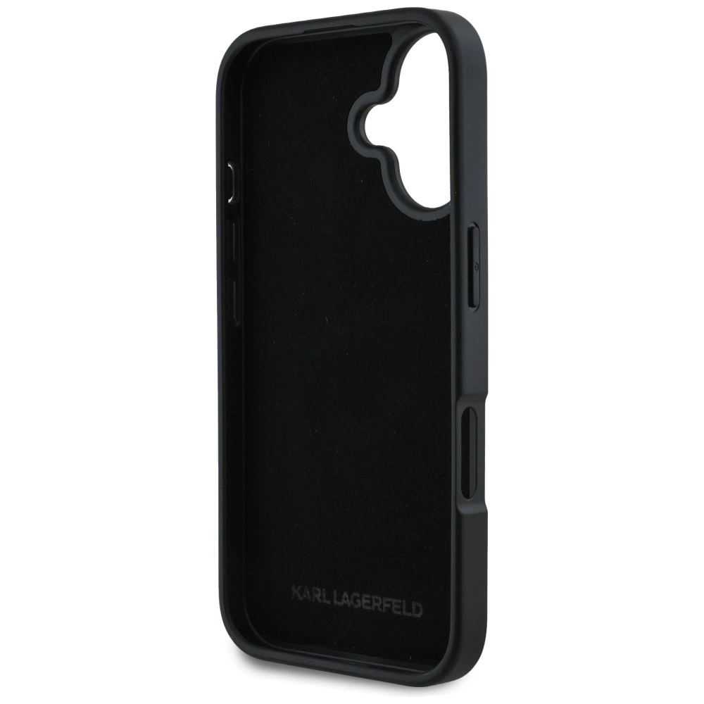 Karl Lagerfeld HC Grained PU Cardslot Metal Signature iPhone 16 Case - Blackeng