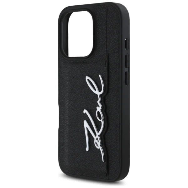 Karl Lagerfeld HC Grained PU Cardslot Metal Signature iPhone 16 Pro Case - Blackeng