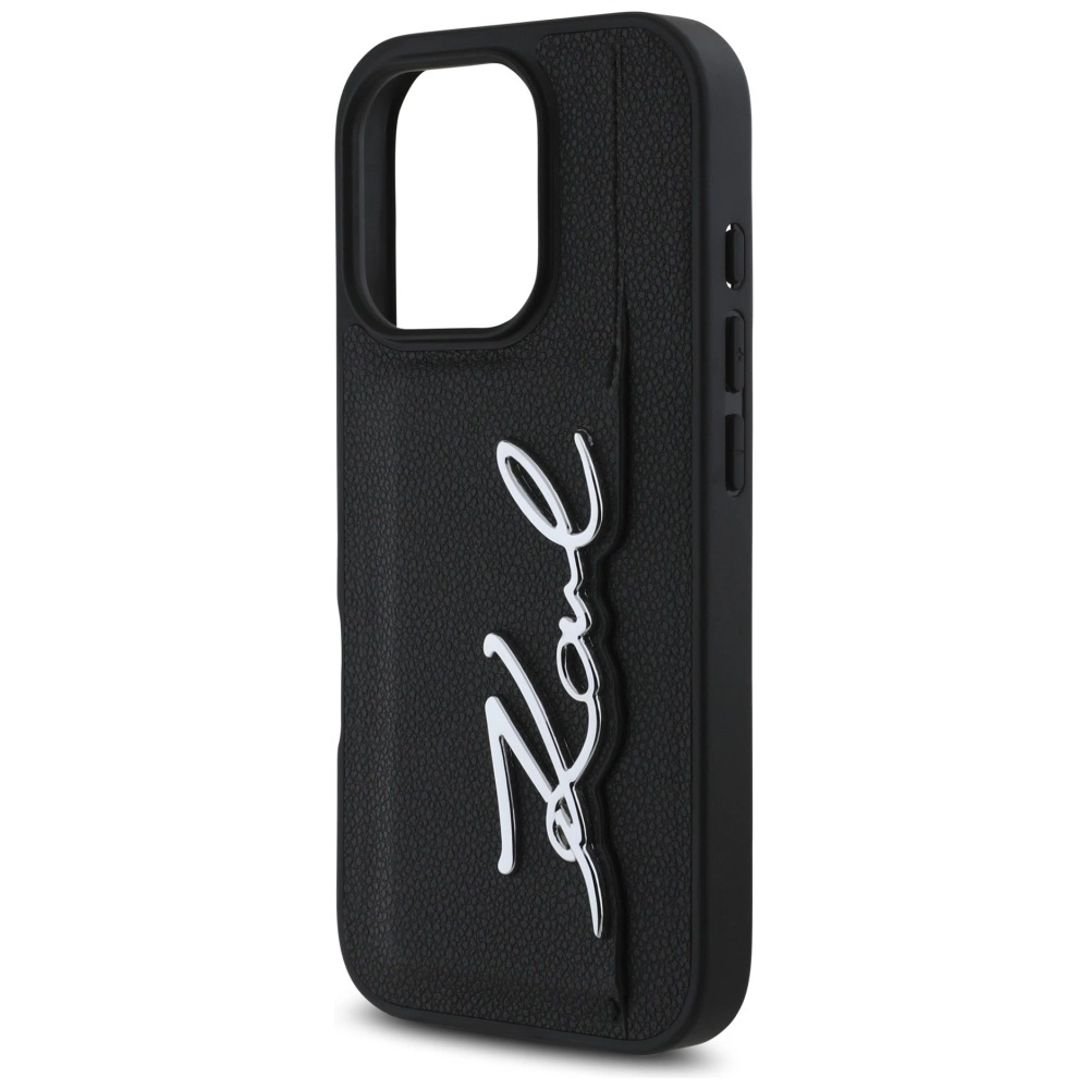 Karl Lagerfeld HC Grained PU Cardslot Metal Signature iPhone 16 Pro Case - Blackeng