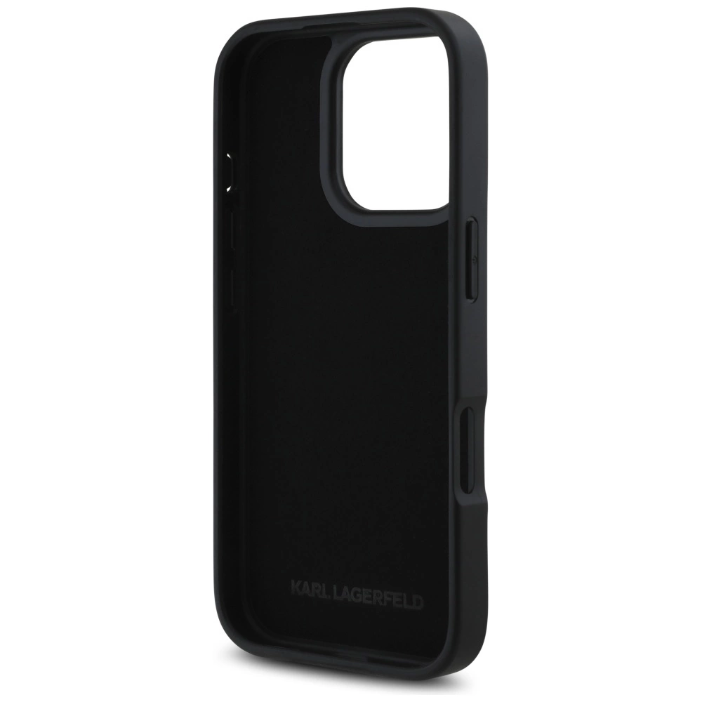 Karl Lagerfeld HC Grained PU Cardslot Metal Signature iPhone 16 Pro Case - Blackeng