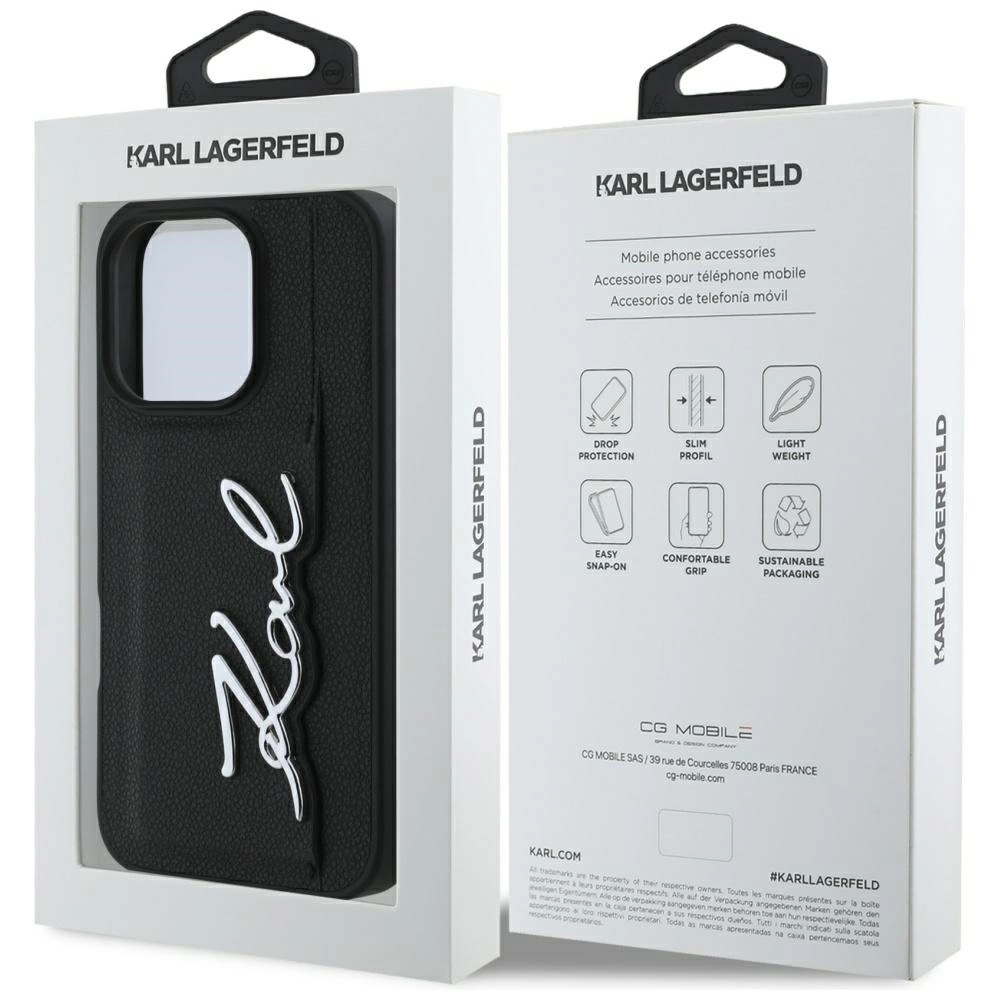 Karl Lagerfeld HC Grained PU Cardslot Metal Signature iPhone 16 Pro Case - Blackeng