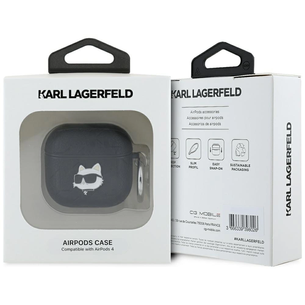 Karl Lagerfeld Monogram Choupette Head Case for AirPods 4 - Blackeng