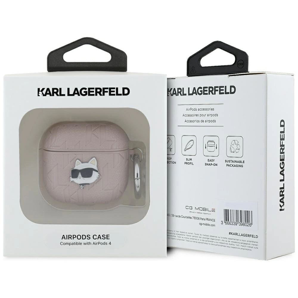 Karl Lagerfeld Monogram Choupette Head Case for AirPods 4 - Pinkeng