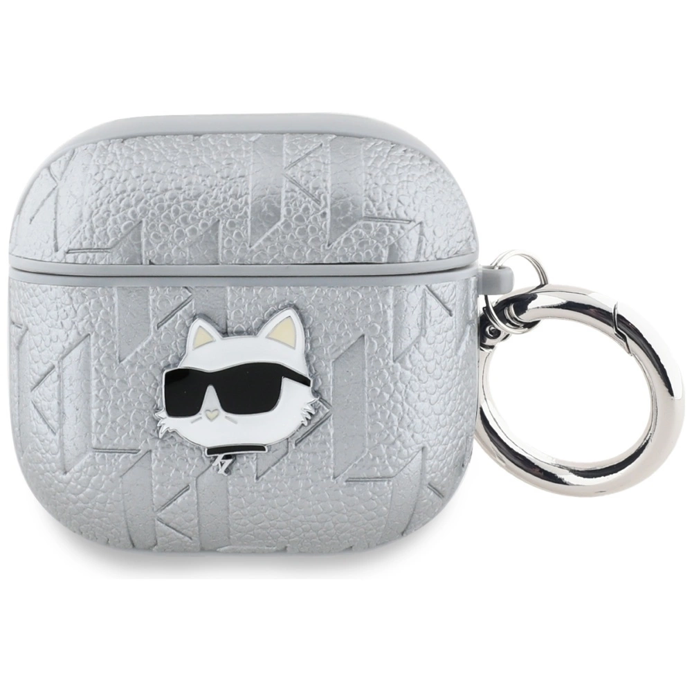 Karl Lagerfeld Monogram Choupette Head case for AirPods 4 - silvereng