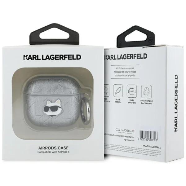 Karl Lagerfeld Monogram Choupette Head case for AirPods 4 - silvereng