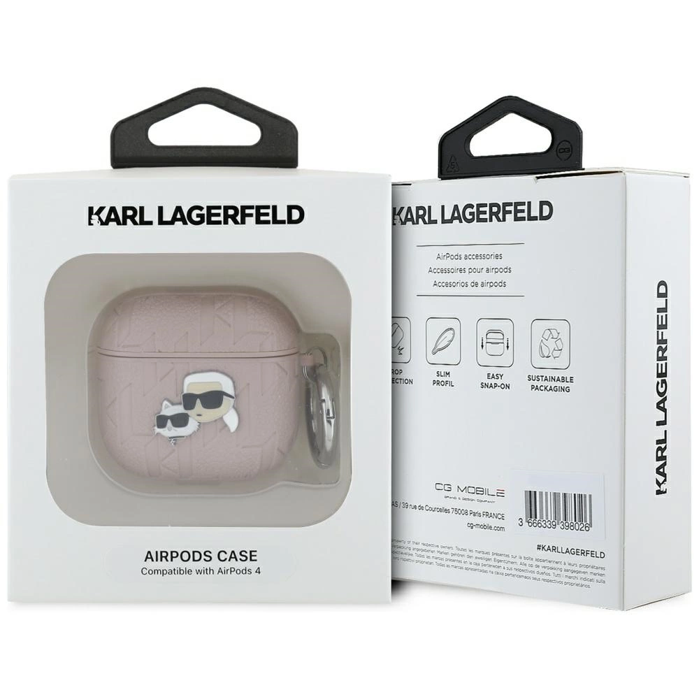 Karl Lagerfeld Monogram Karl & Choupette Head Case for AirPods 4 - Pinkeng