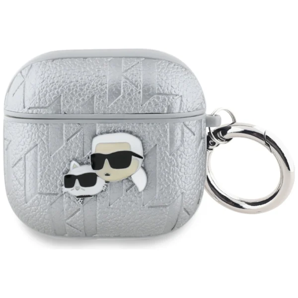 Karl Lagerfeld Monogram Karl & Choupette Head case for AirPods 4 - silvereng