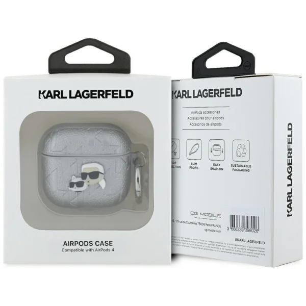 Karl Lagerfeld Monogram Karl & Choupette Head case for AirPods 4 - silvereng