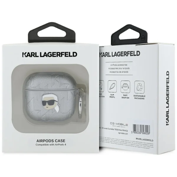 Karl Lagerfeld Monogram Karl Head case for AirPods 4 - silvereng