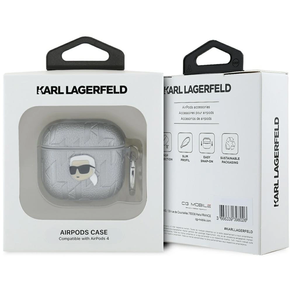 Karl Lagerfeld Monogram Karl Head case for AirPods 4 - silvereng