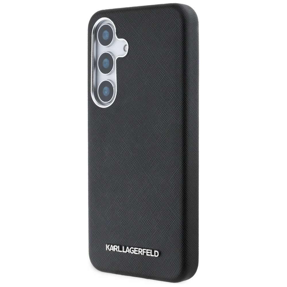 Karl Lagerfeld Saffiano Full Wrapped Elongated Metal Logo MagSafe Case for Samsung Galaxy S25 - Blackeng