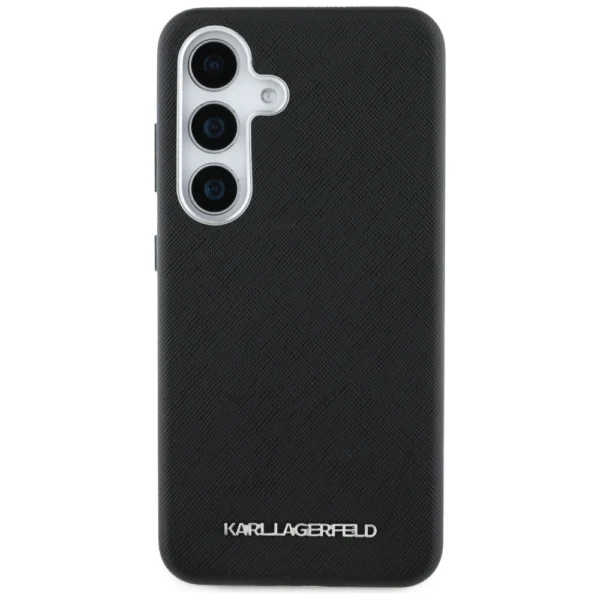 Karl Lagerfeld Saffiano Full Wrapped Elongated Metal Logo MagSafe Case for Samsung Galaxy S25 - Blackeng