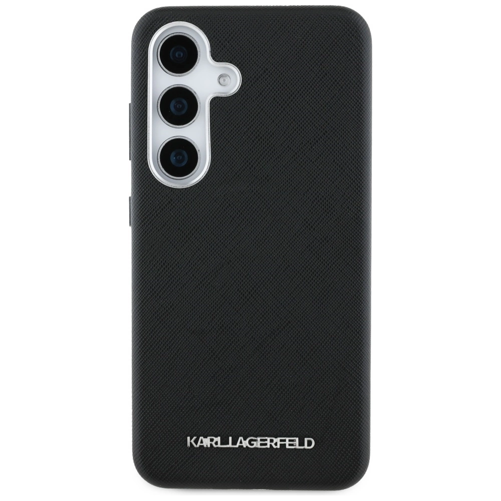 Karl Lagerfeld Saffiano Full Wrapped Elongated Metal Logo MagSafe Case for Samsung Galaxy S25 - Blackeng