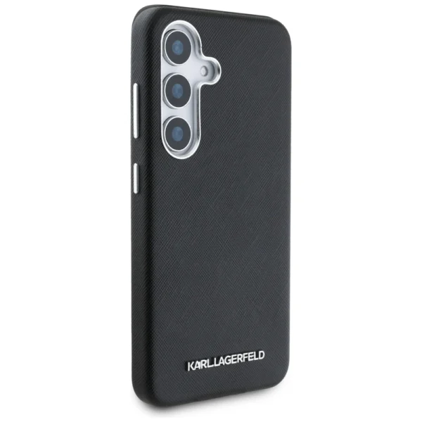 Karl Lagerfeld Saffiano Full Wrapped Elongated Metal Logo MagSafe Case for Samsung Galaxy S25 - Blackeng