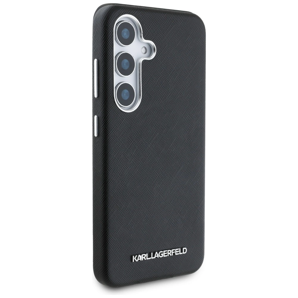 Karl Lagerfeld Saffiano Full Wrapped Elongated Metal Logo MagSafe Case for Samsung Galaxy S25 - Blackeng