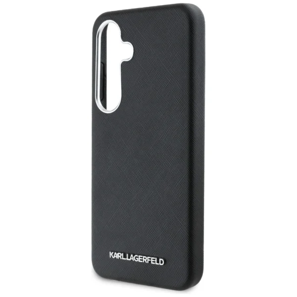 Karl Lagerfeld Saffiano Full Wrapped Elongated Metal Logo MagSafe Case for Samsung Galaxy S25 - Blackeng