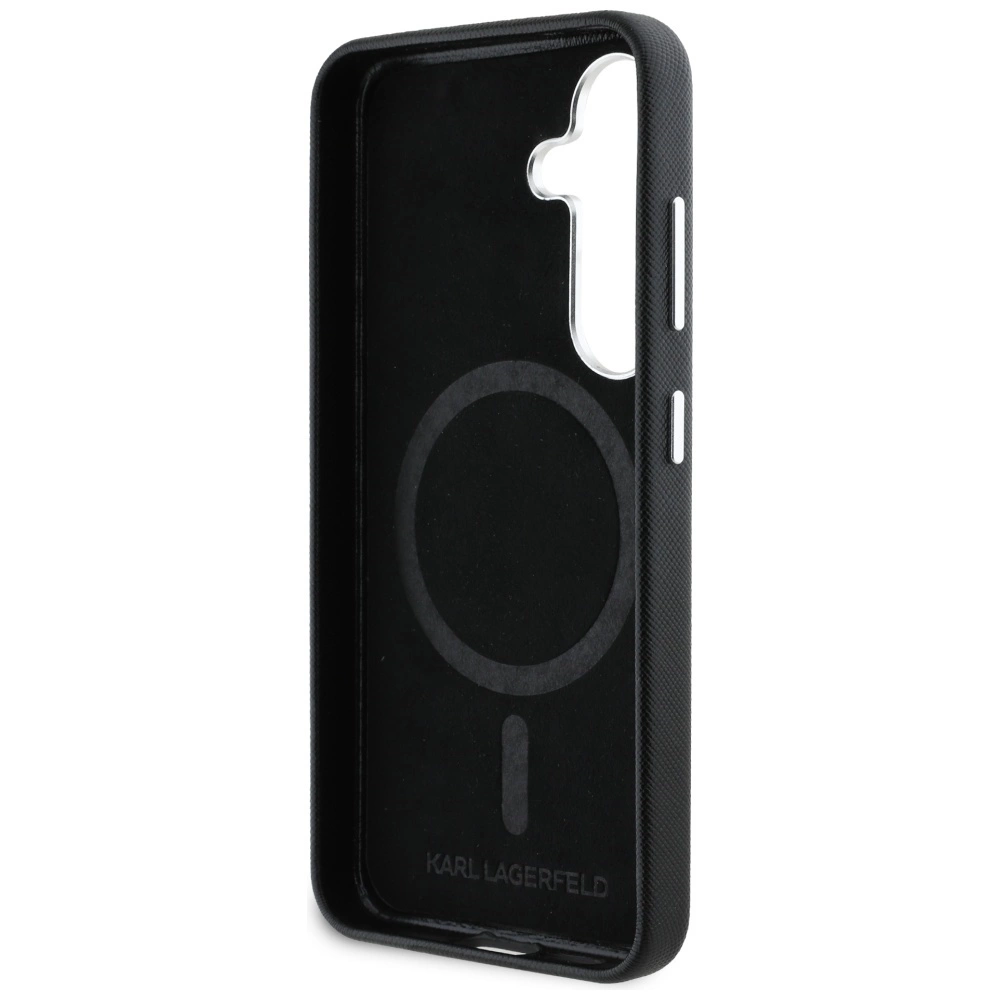 Karl Lagerfeld Saffiano Full Wrapped Elongated Metal Logo MagSafe Case for Samsung Galaxy S25 - Blackeng