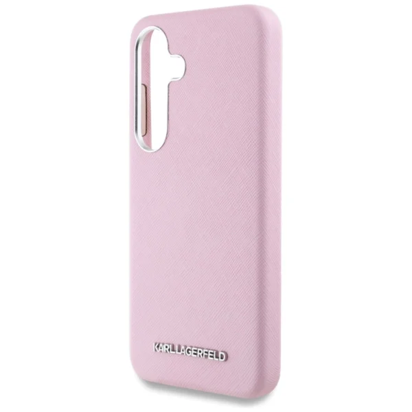 Karl Lagerfeld Saffiano Full Wrapped Elongated Metal Logo MagSafe Case for Samsung Galaxy S25 - Pinkeng