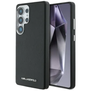 Karl Lagerfeld Saffiano Full Wrapped Elongated Metal Logo MagSafe Case for Samsung Galaxy S25 Ultra - Blackeng