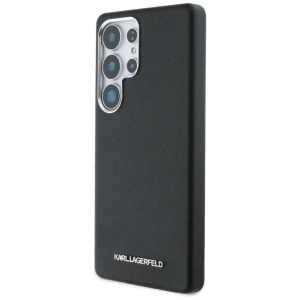 Karl Lagerfeld Saffiano Full Wrapped Elongated Metal Logo MagSafe Case for Samsung Galaxy S25 Ultra - Blackeng
