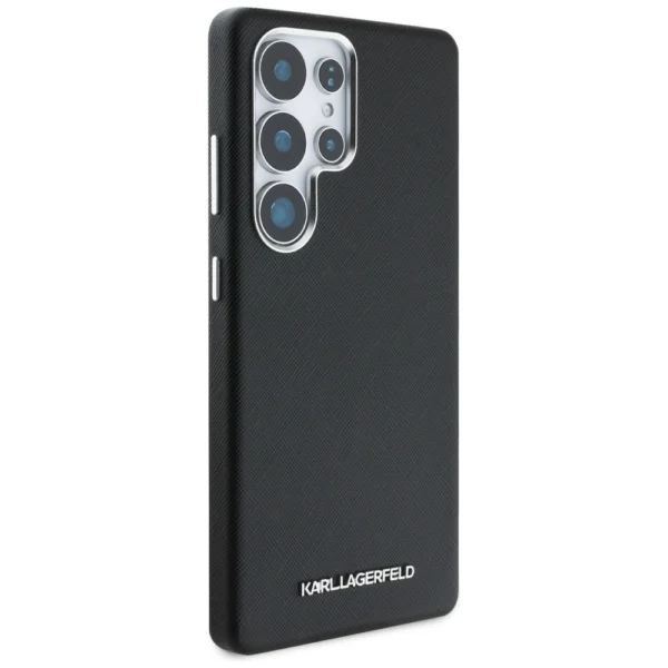 Karl Lagerfeld Saffiano Full Wrapped Elongated Metal Logo MagSafe Case for Samsung Galaxy S25 Ultra - Blackeng