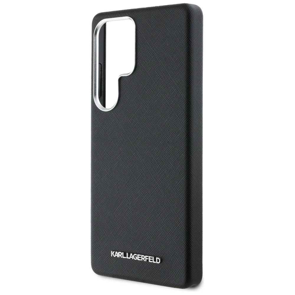 Karl Lagerfeld Saffiano Full Wrapped Elongated Metal Logo MagSafe Case for Samsung Galaxy S25 Ultra - Blackeng