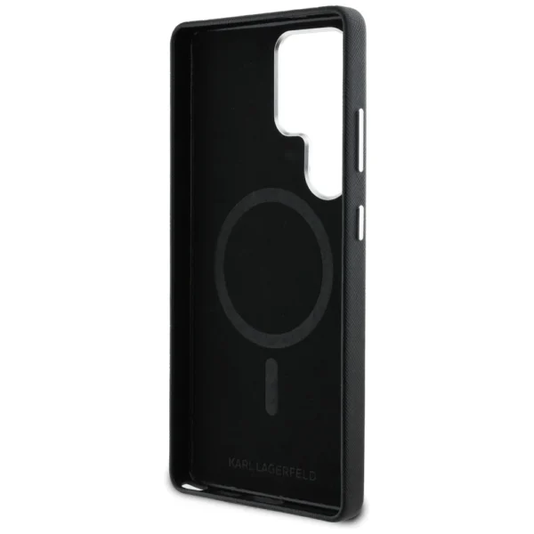 Karl Lagerfeld Saffiano Full Wrapped Elongated Metal Logo MagSafe Case for Samsung Galaxy S25 Ultra - Blackeng