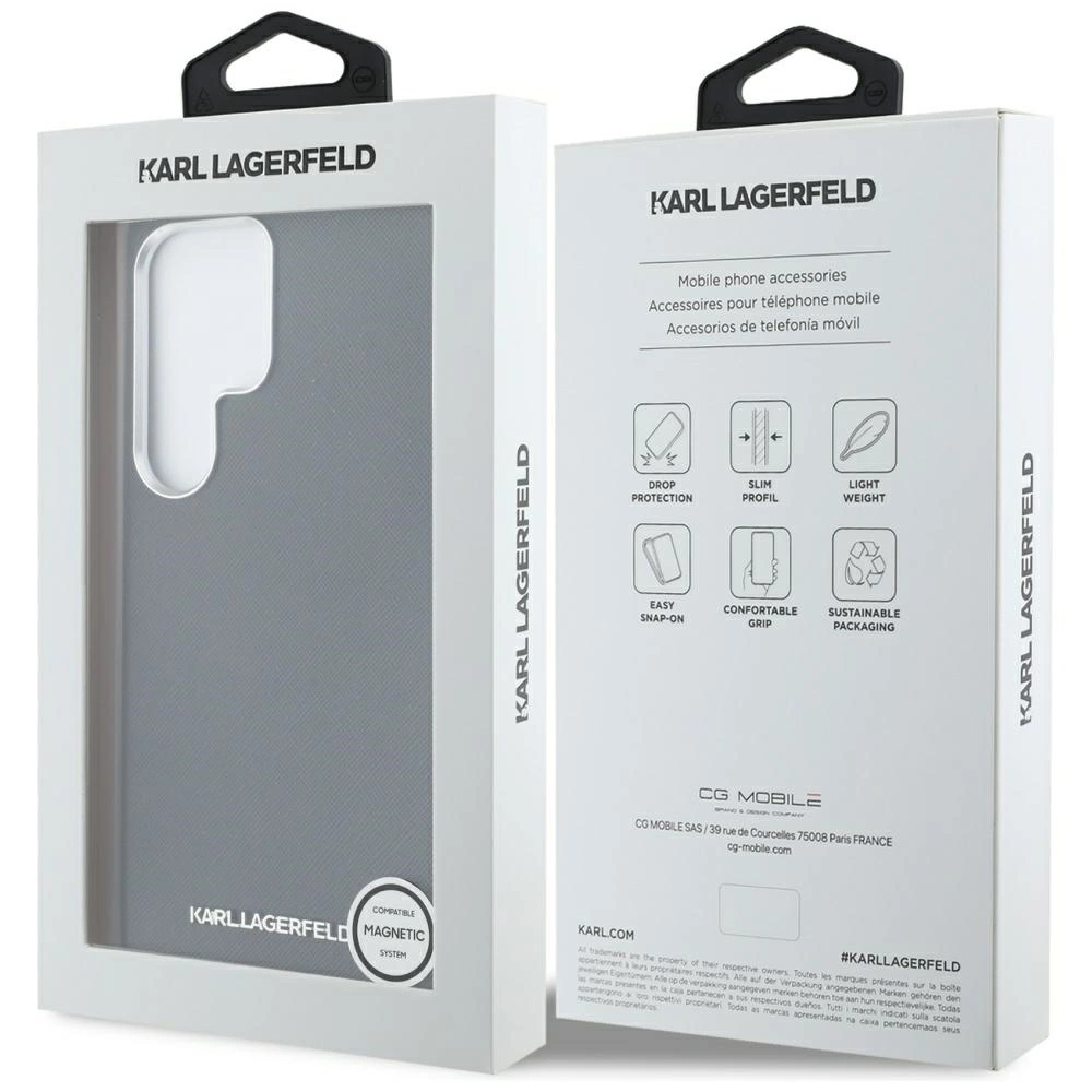 Karl Lagerfeld Saffiano Full Wrapped Elongated Metal Logo MagSafe Case for Samsung Galaxy S25 Ultra - Blackeng