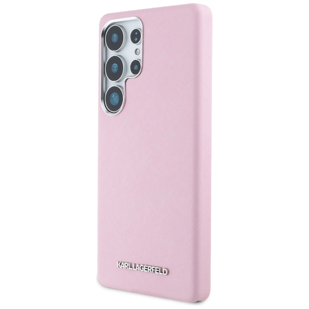 Karl Lagerfeld Saffiano Full Wrapped Elongated Metal Logo MagSafe Case for Samsung Galaxy S25 Ultra - Pinkeng