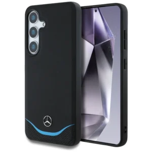 Mercedes Leather Contrasted Blue Horizontal Curve MagSafe Case for Samsung Galaxy S25 - Blackeng