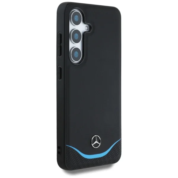 Mercedes Leather Contrasted Blue Horizontal Curve MagSafe Case for Samsung Galaxy S25 - Blackeng