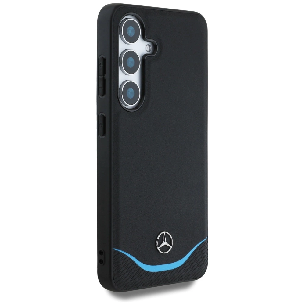 Mercedes Leather Contrasted Blue Horizontal Curve MagSafe Case for Samsung Galaxy S25 - Blackeng