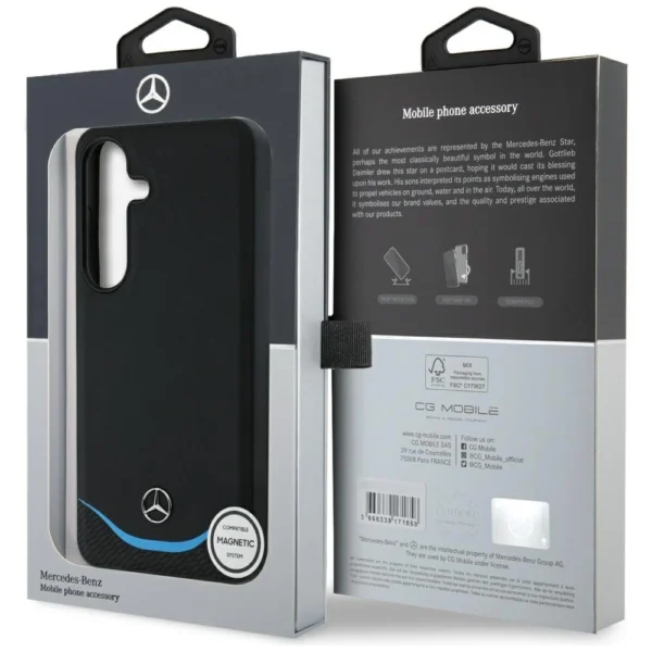 Mercedes Leather Contrasted Blue Horizontal Curve MagSafe Case for Samsung Galaxy S25 - Blackeng