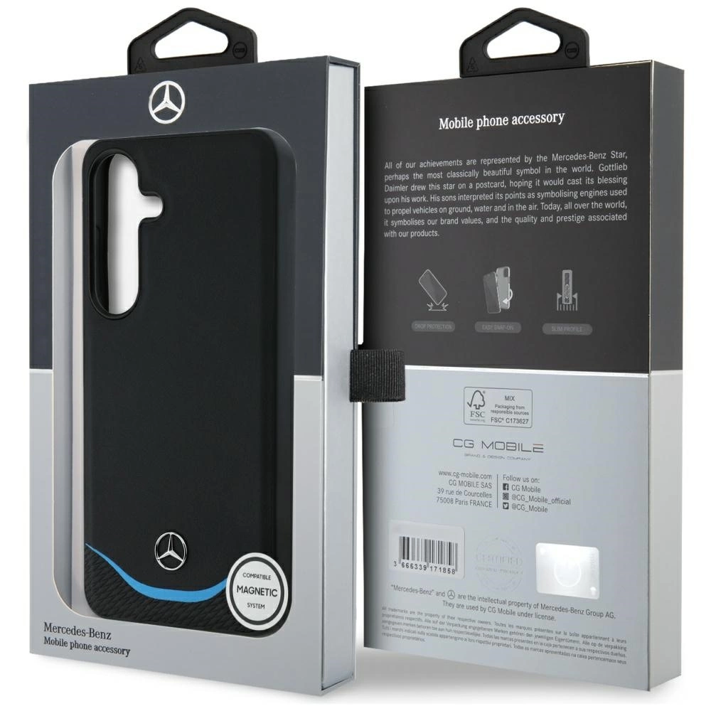 Mercedes Leather Contrasted Blue Horizontal Curve MagSafe Case for Samsung Galaxy S25 - Blackeng
