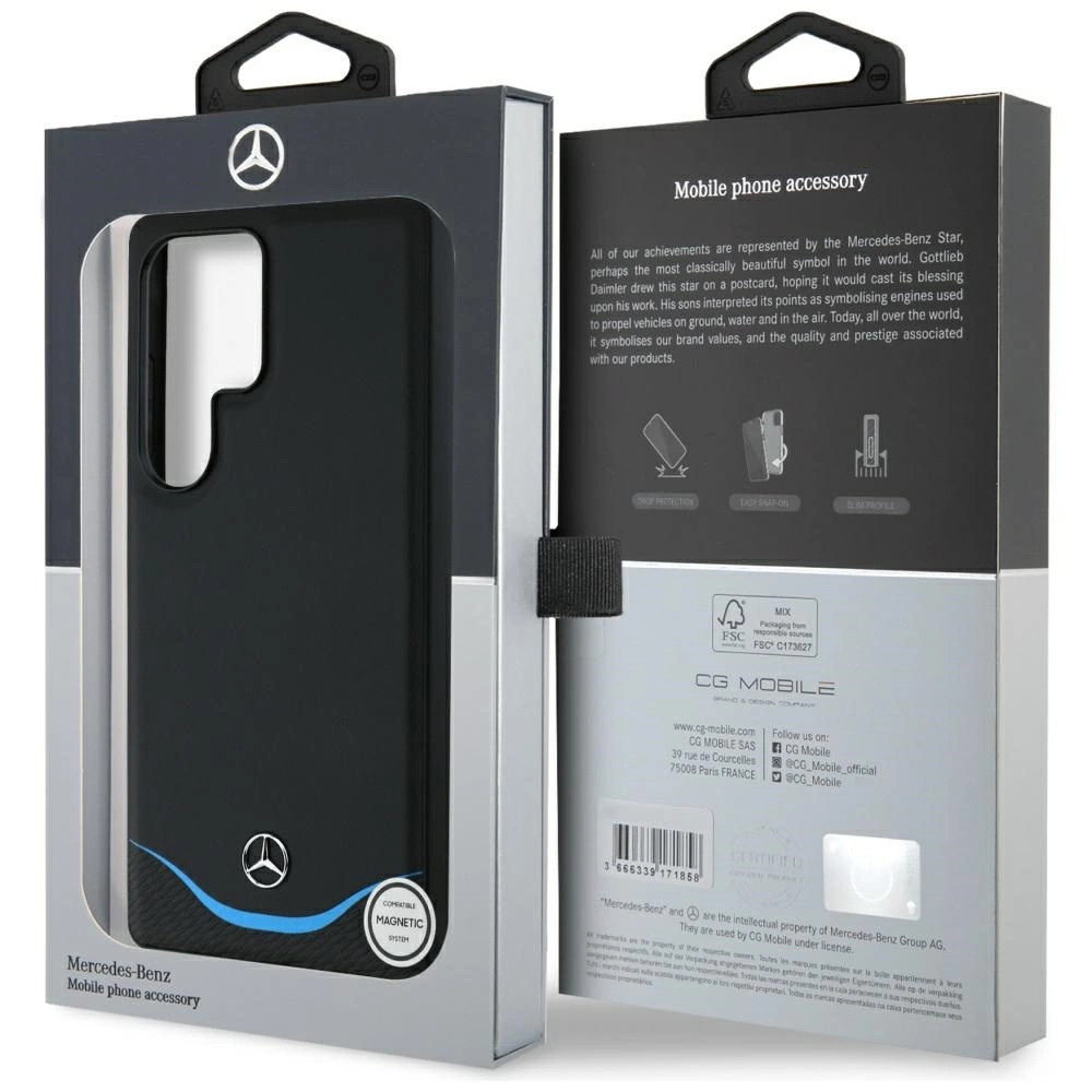 Mercedes Leather Contrasted Blue Horizontal Curve MagSafe Case for Samsung Galaxy S25 Ultra - Blackeng