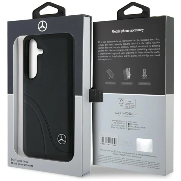 Mercedes Leather Curved Stitches Case for Samsung Galaxy S25 - Blackeng