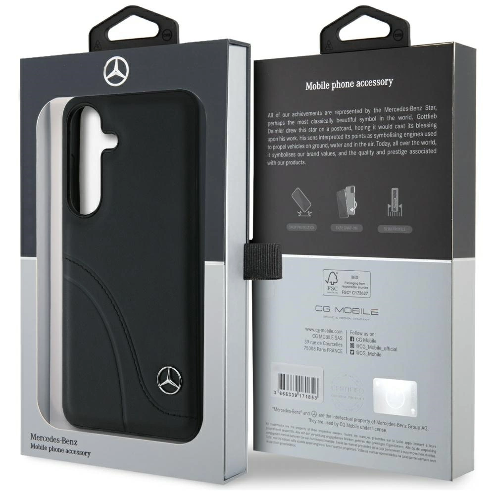 Mercedes Leather Curved Stitches Case for Samsung Galaxy S25 - Blackeng