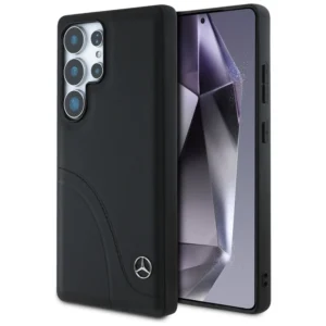 Mercedes Leather Curved Stitches Case for Samsung Galaxy S25 Ultra - Blackeng