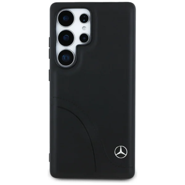 Mercedes Leather Curved Stitches Case for Samsung Galaxy S25 Ultra - Blackeng