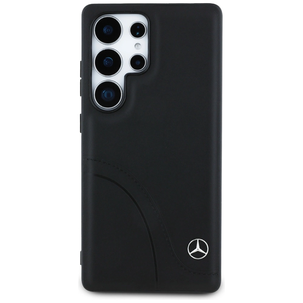 Mercedes Leather Curved Stitches Case for Samsung Galaxy S25 Ultra - Blackeng