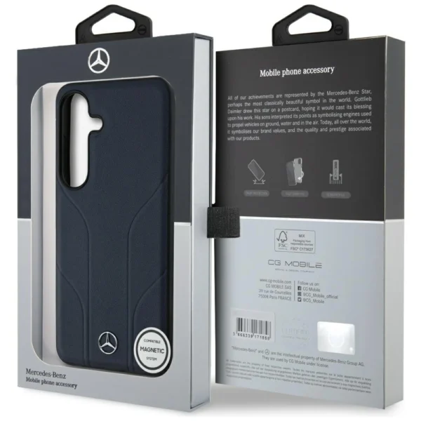 Mercedes Leather Debossed Lines MagSafe Case for Samsung Galaxy S25 - Blueeng