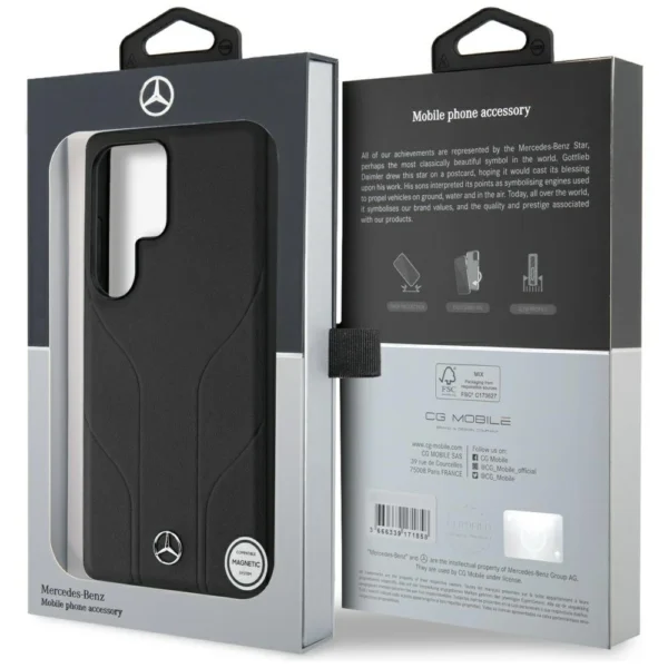 Mercedes Leather Debossed Lines MagSafe case for Samsung Galaxy S25 Ultra - blackeng